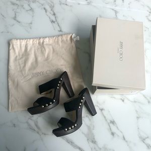 Jimmy Choo “Ulrika” black suede platform slides